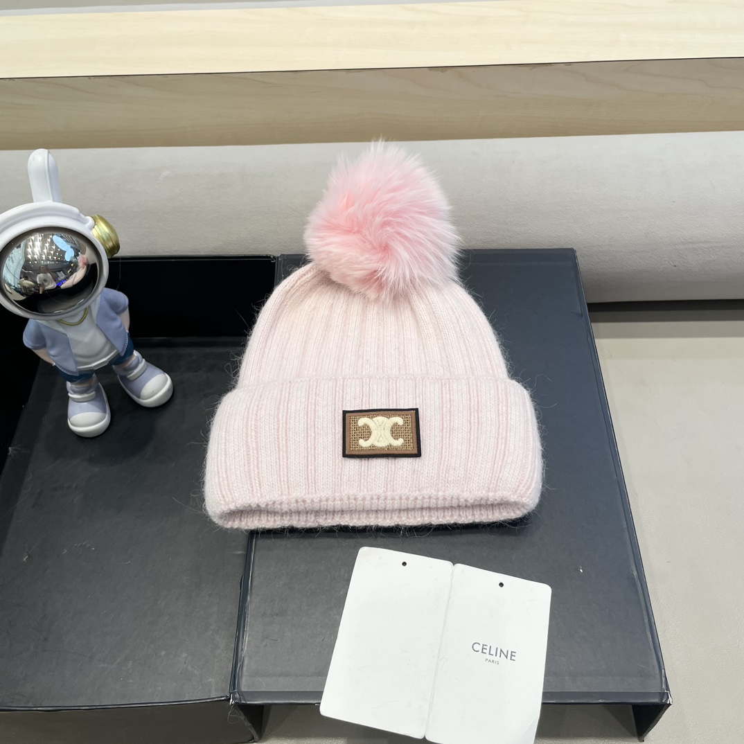 塞琳Celine高端有品质绒女秋冬狐狸毛球针织帽加厚款百搭保暖毛线帽