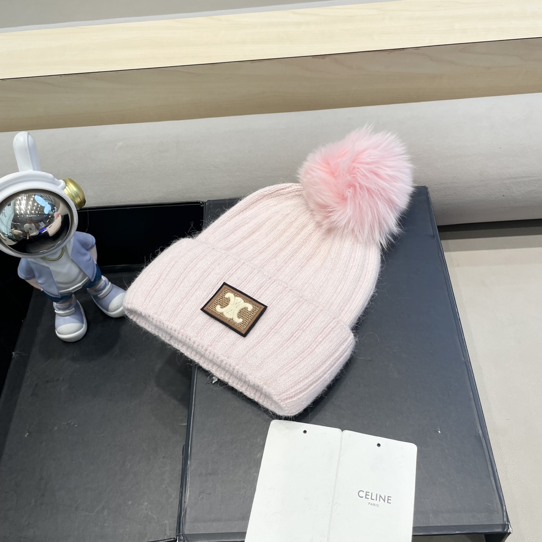 塞琳Celine高端有品质绒女秋冬狐狸毛球针织帽加厚款百搭保暖毛线帽