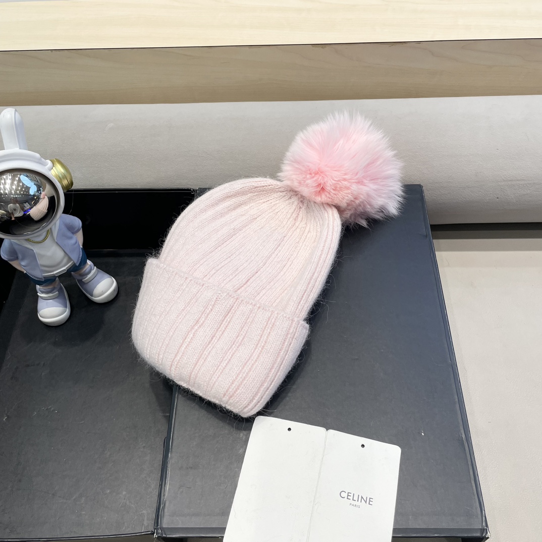塞琳Celine高端有品质绒女秋冬狐狸毛球针织帽加厚款百搭保暖毛线帽