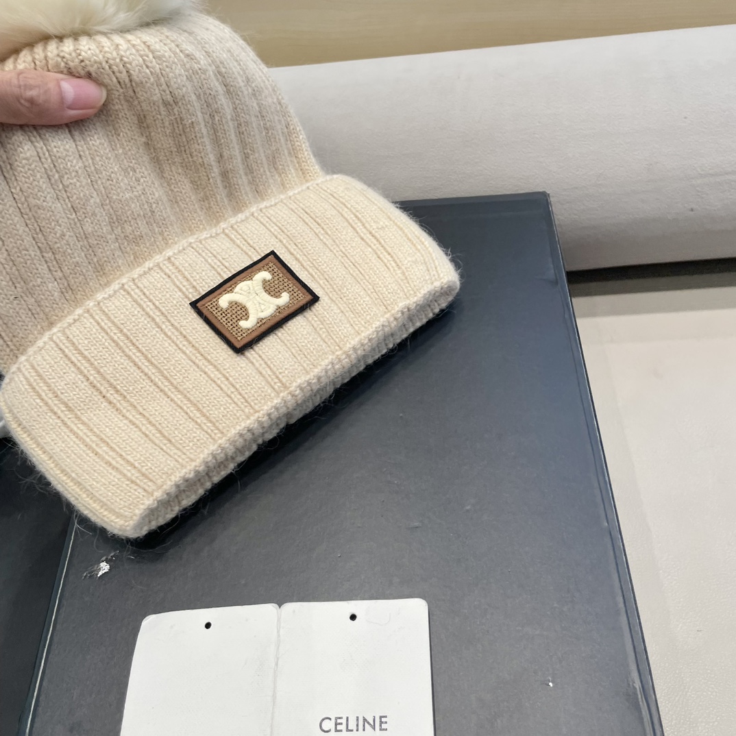 塞琳Celine高端有品质绒女秋冬狐狸毛球针织帽加厚款百搭保暖毛线帽