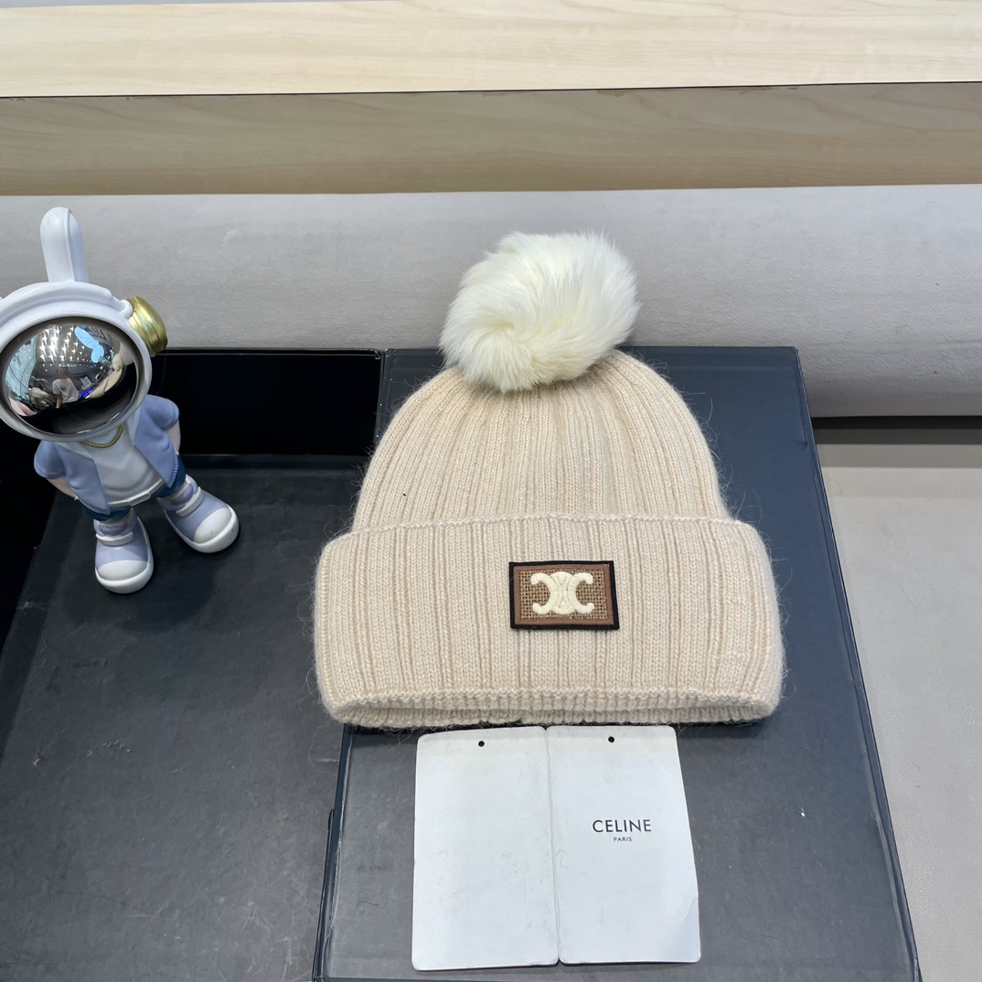 塞琳Celine高端有品质绒女秋冬狐狸毛球针织帽加厚款百搭保暖毛线帽