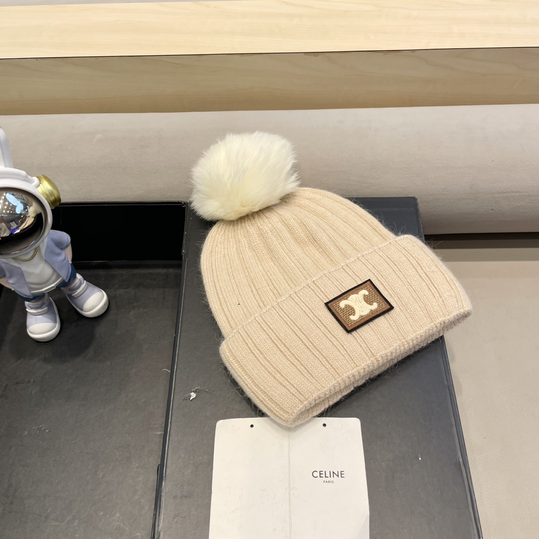 塞琳Celine高端有品质绒女秋冬狐狸毛球针织帽加厚款百搭保暖毛线帽