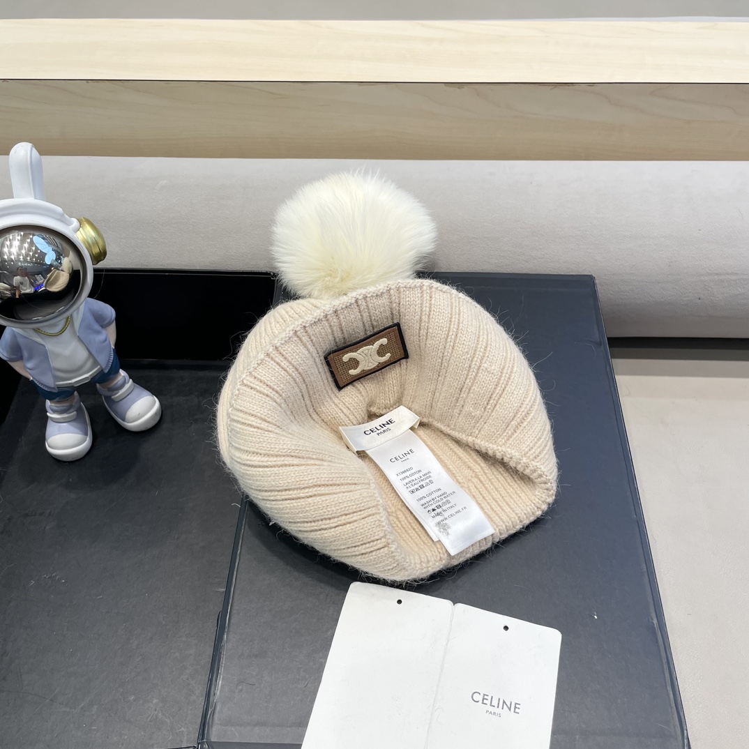塞琳Celine高端有品质绒女秋冬狐狸毛球针织帽加厚款百搭保暖毛线帽