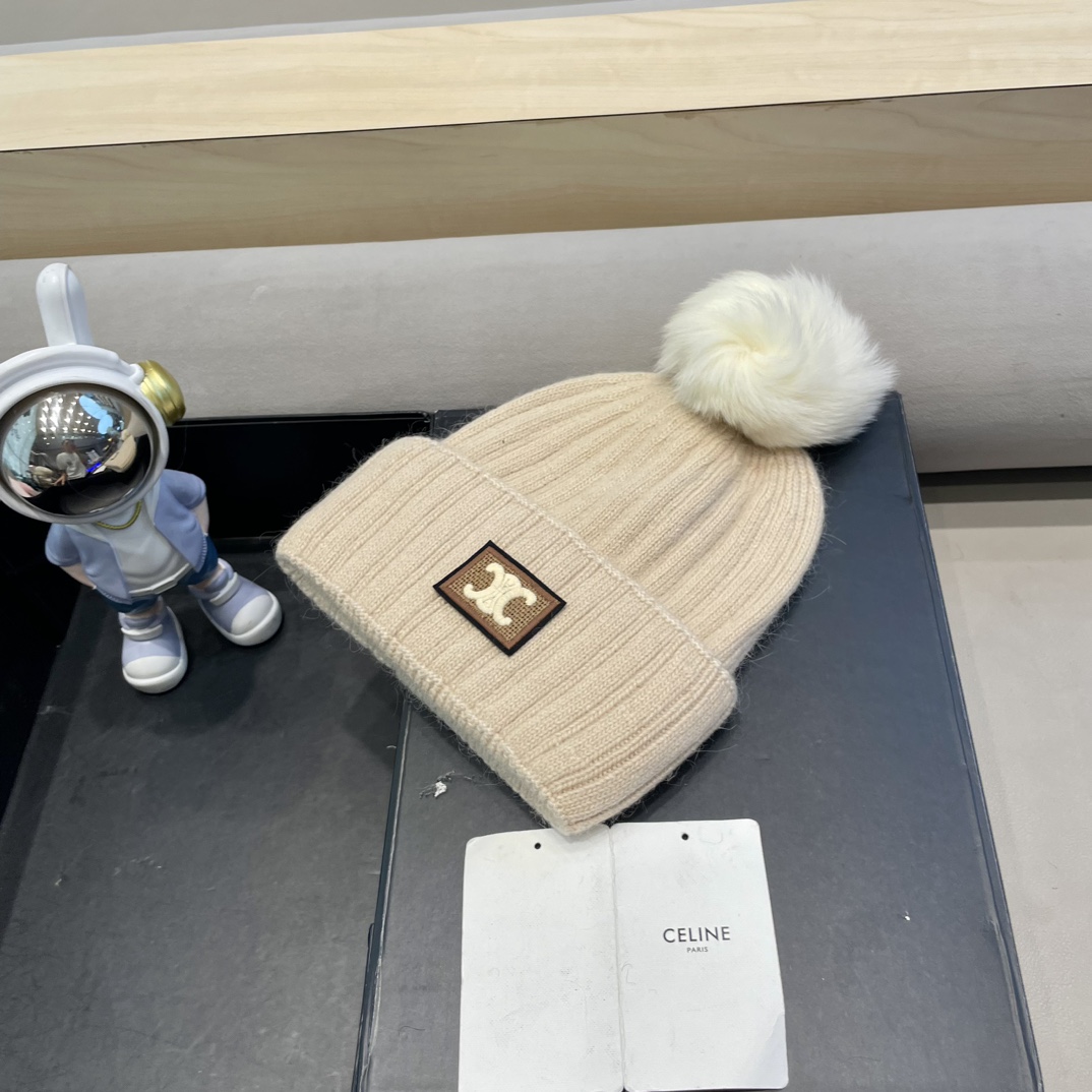 塞琳Celine高端有品质绒女秋冬狐狸毛球针织帽加厚款百搭保暖毛线帽