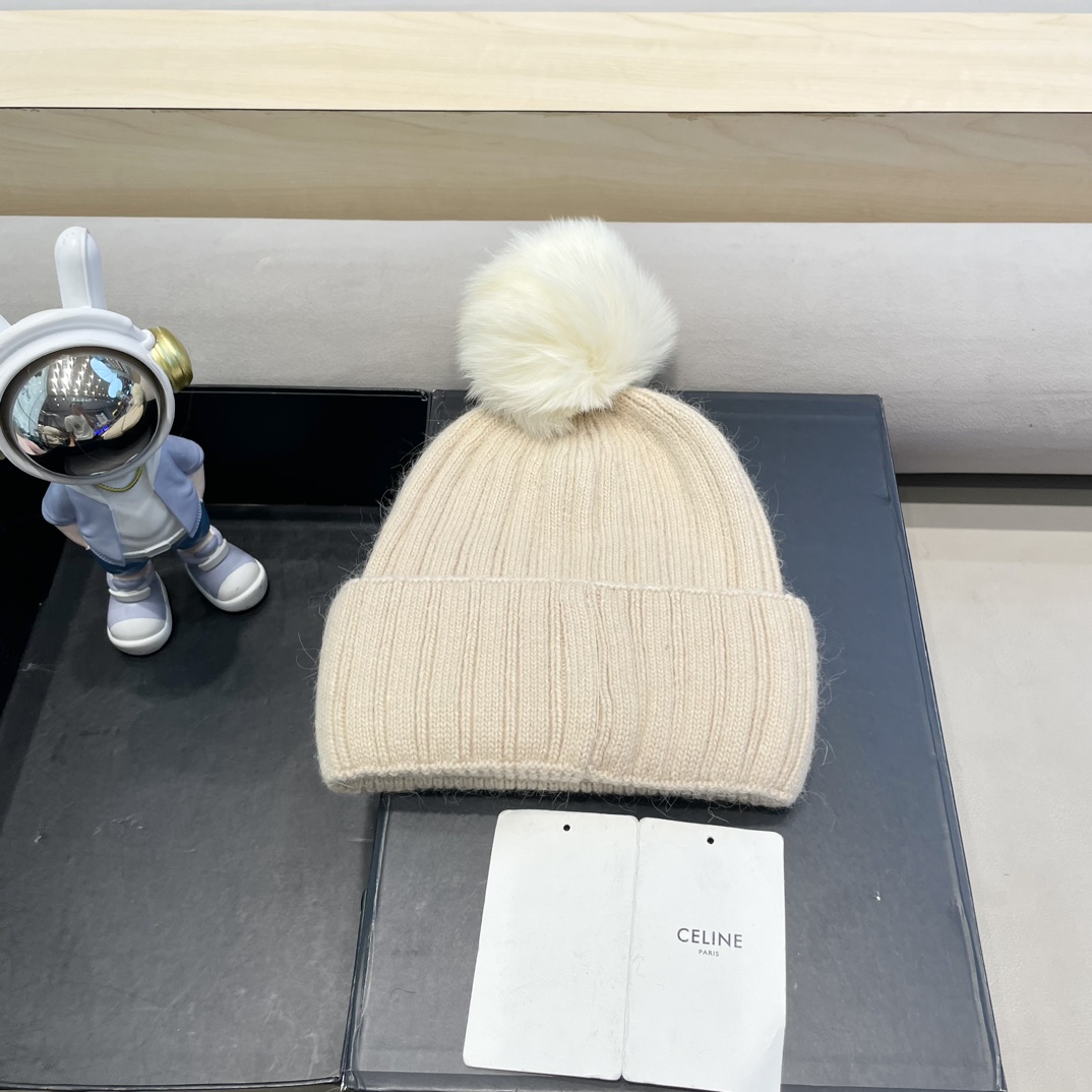 塞琳Celine高端有品质绒女秋冬狐狸毛球针织帽加厚款百搭保暖毛线帽