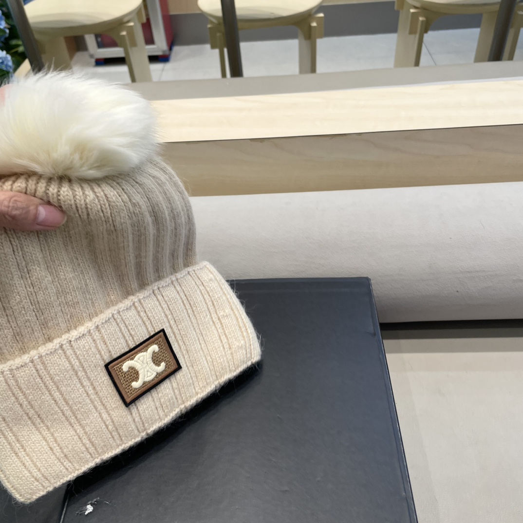 塞琳Celine高端有品质绒女秋冬狐狸毛球针织帽加厚款百搭保暖毛线帽