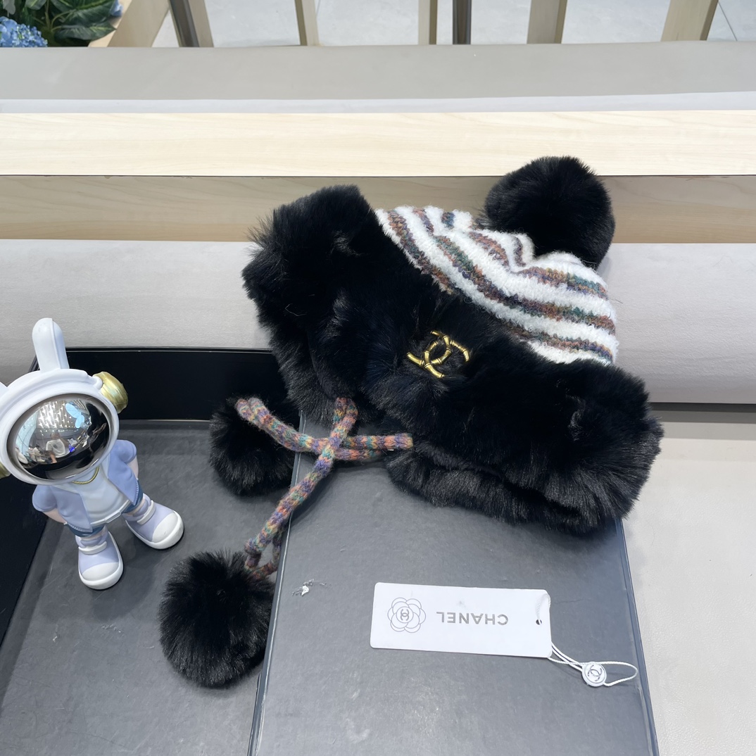 Chanel2024新款秋冬季蒙古帽女针织加绒加厚保暖护耳骑车防寒防风雷锋帽