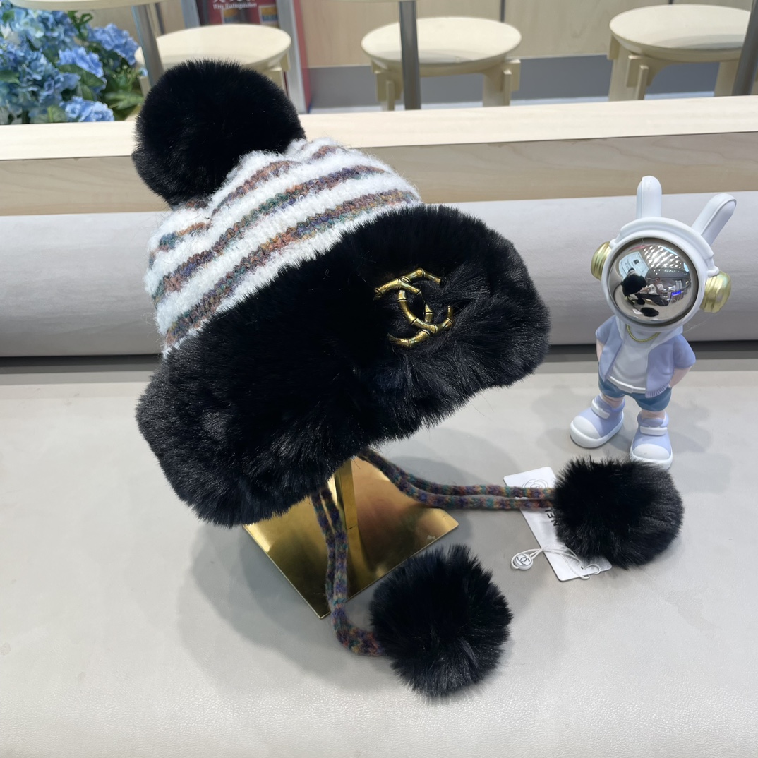 Chanel2024新款秋冬季蒙古帽女针织加绒加厚保暖护耳骑车防寒防风雷锋帽