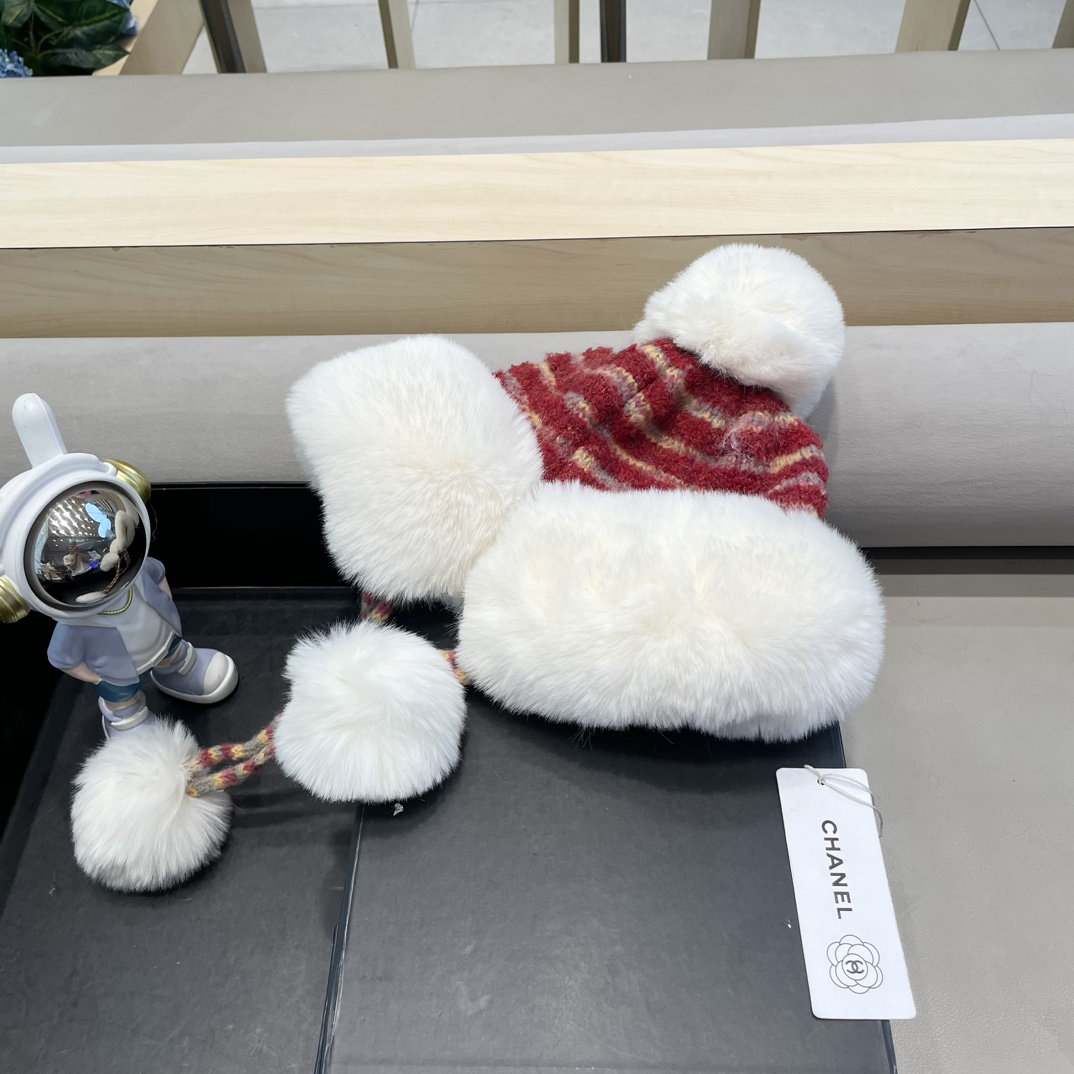 Chanel2024新款秋冬季蒙古帽女针织加绒加厚保暖护耳骑车防寒防风雷锋帽