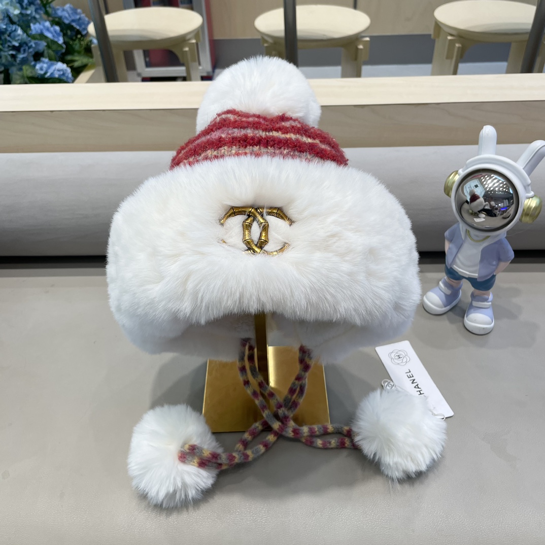 Chanel2024新款秋冬季蒙古帽女针织加绒加厚保暖护耳骑车防寒防风雷锋帽