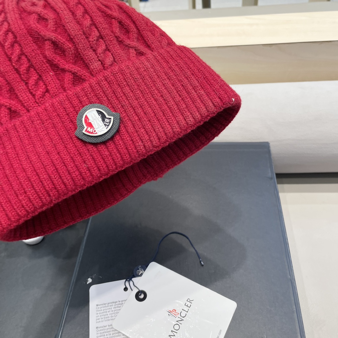moncler蒙口logo针织提花光板带毛球秋冬季女冷帽时尚加绒保暖加厚针织