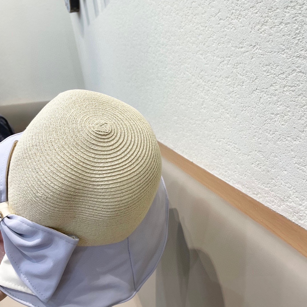 Chanel香奈儿新品蝴蝶结拼接渔夫帽女夏季遮脸防晒沙滩帽可扎马尾太阳帽子