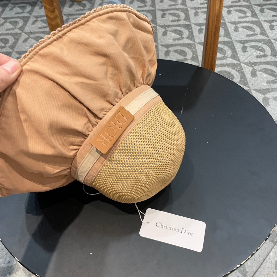 迪奥Dior夏季黑胶蝴蝶结遮阳帽女镂空草帽防紫外线大檐遮脸防晒太阳渔夫帽