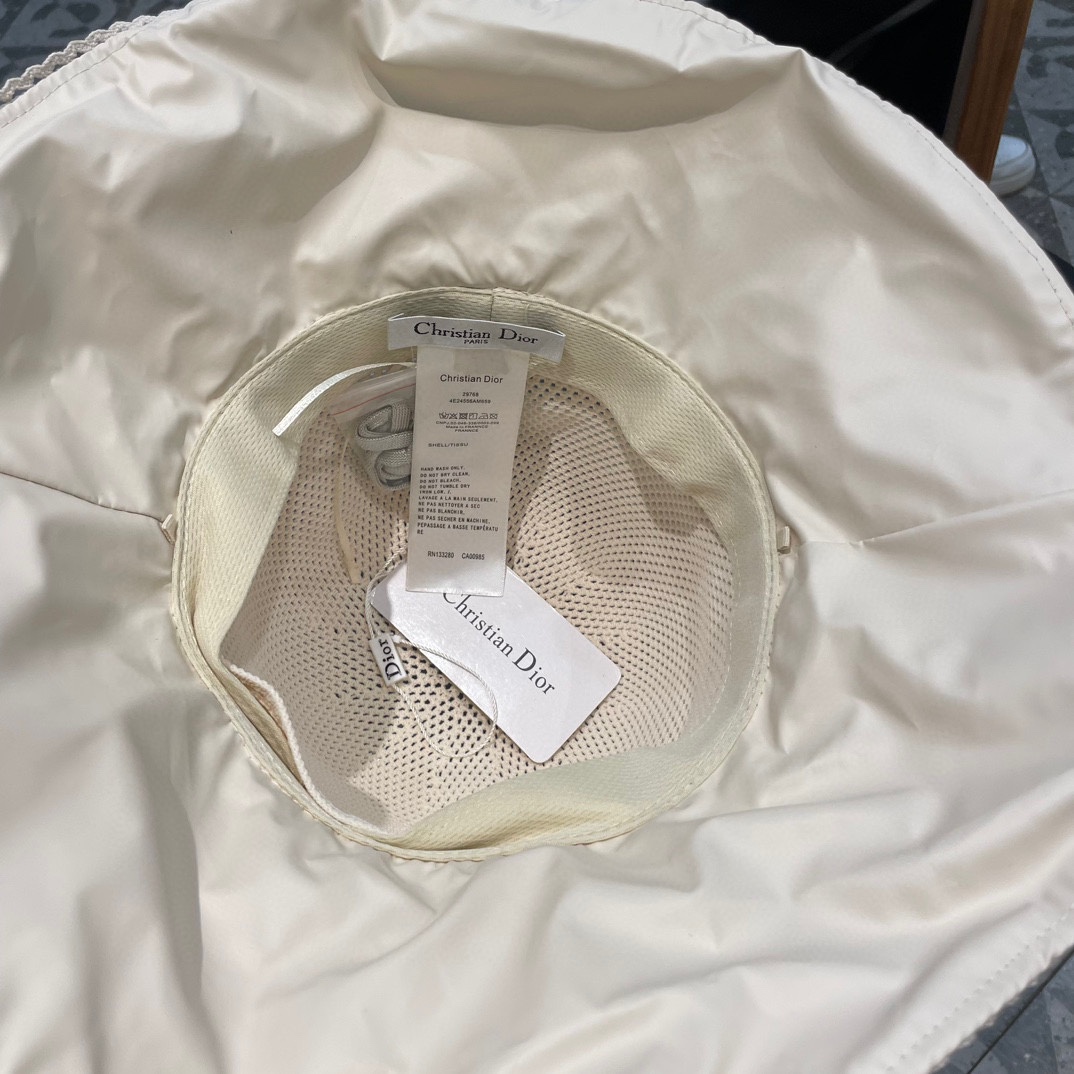 迪奥Dior夏季黑胶蝴蝶结遮阳帽女镂空草帽防紫外线大檐遮脸防晒太阳渔夫帽