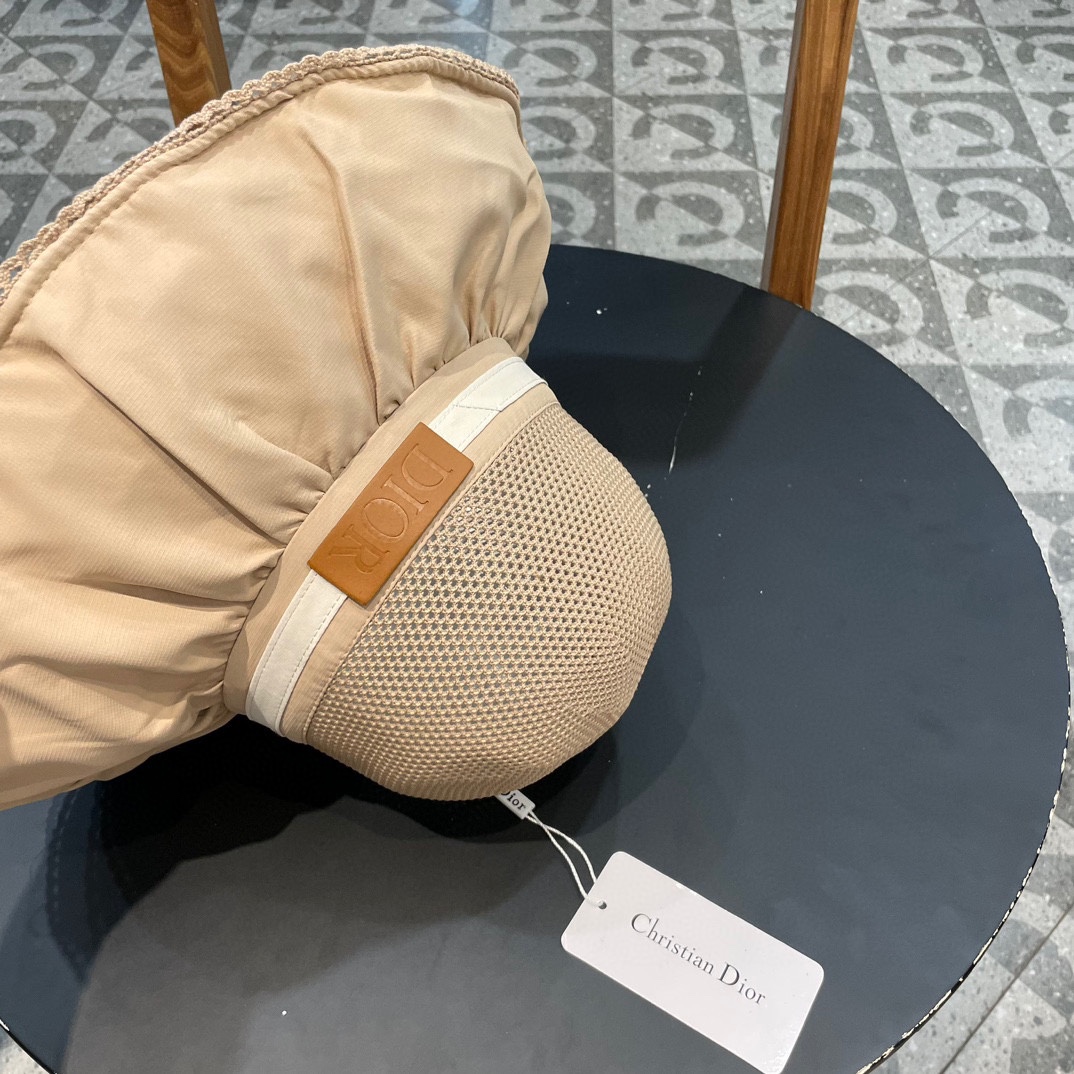 迪奥Dior夏季黑胶蝴蝶结遮阳帽女镂空草帽防紫外线大檐遮脸防晒太阳渔夫帽