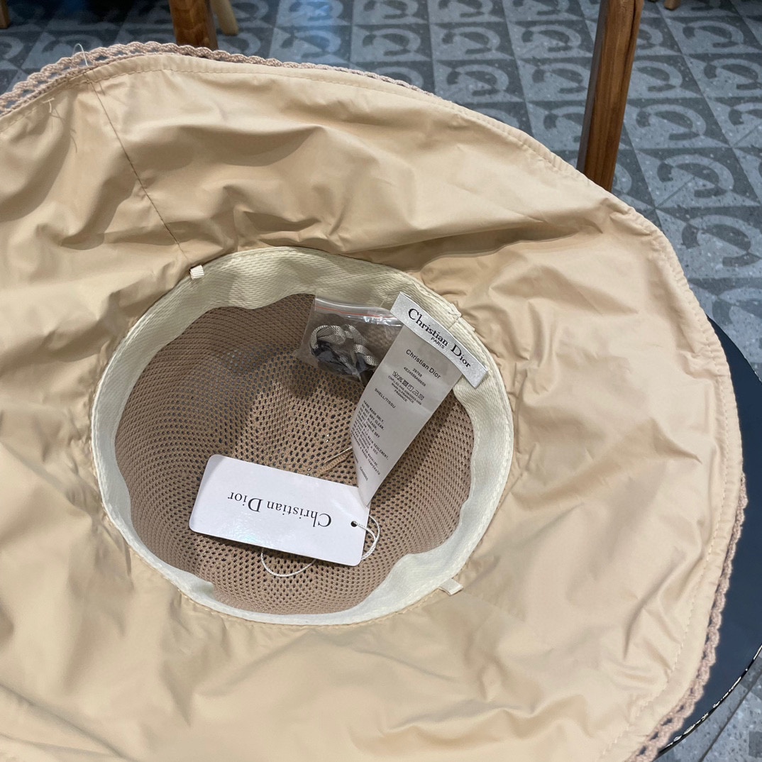 迪奥Dior夏季黑胶蝴蝶结遮阳帽女镂空草帽防紫外线大檐遮脸防晒太阳渔夫帽