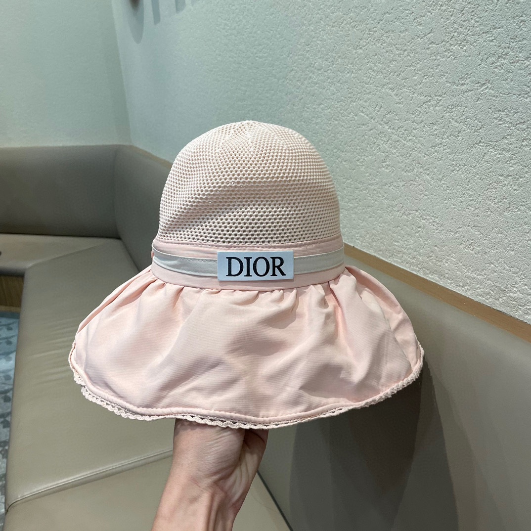 迪奥Dior夏季黑胶蝴蝶结遮阳帽女镂空草帽防紫外线大檐遮脸防晒太阳渔夫帽