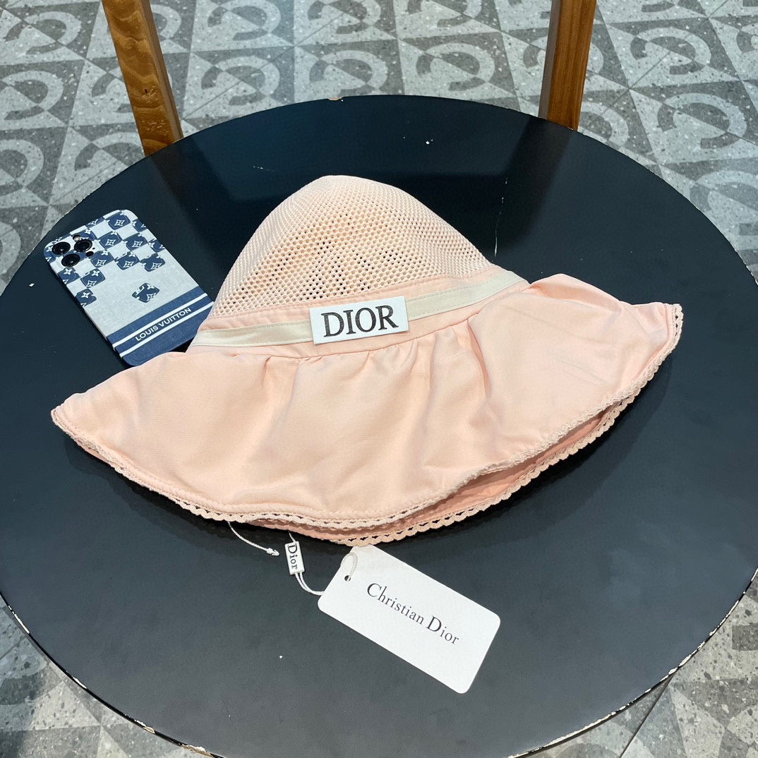迪奥Dior夏季黑胶蝴蝶结遮阳帽女镂空草帽防紫外线大檐遮脸防晒太阳渔夫帽