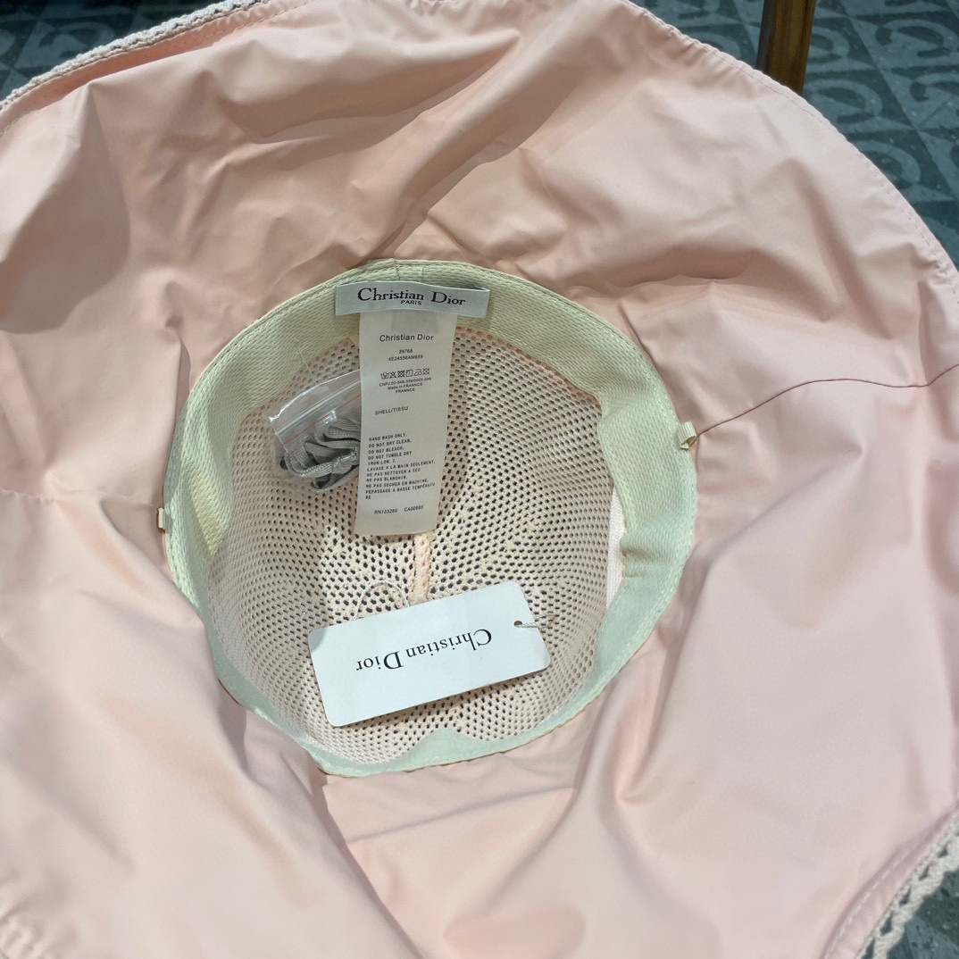 迪奥Dior夏季黑胶蝴蝶结遮阳帽女镂空草帽防紫外线大檐遮脸防晒太阳渔夫帽