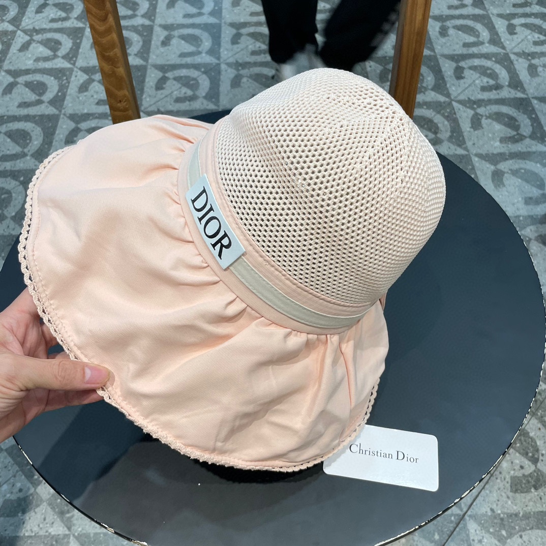 迪奥Dior夏季黑胶蝴蝶结遮阳帽女镂空草帽防紫外线大檐遮脸防晒太阳渔夫帽