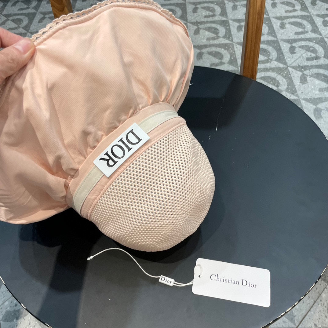 迪奥Dior夏季黑胶蝴蝶结遮阳帽女镂空草帽防紫外线大檐遮脸防晒太阳渔夫帽