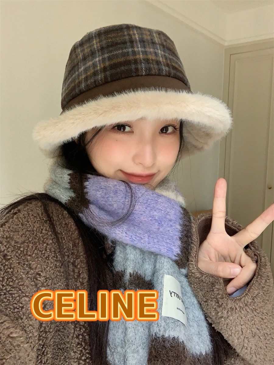 塞琳Celine南国小镇民族风复古毛呢格纹渔夫帽女ins新款秋冬保暖显脸小盆帽