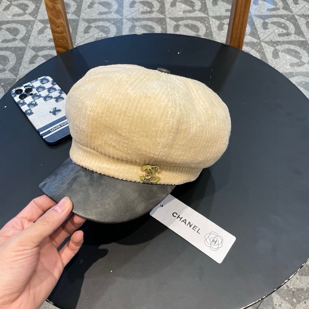  Chanel 灯芯绒八角报童帽子女秋冬SPany韩国时尚饱满有型显脸小贝雷帽潮