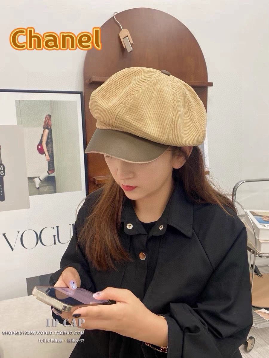  Chanel 灯芯绒八角报童帽子女秋冬SPany韩国时尚饱满有型显脸小贝雷帽潮