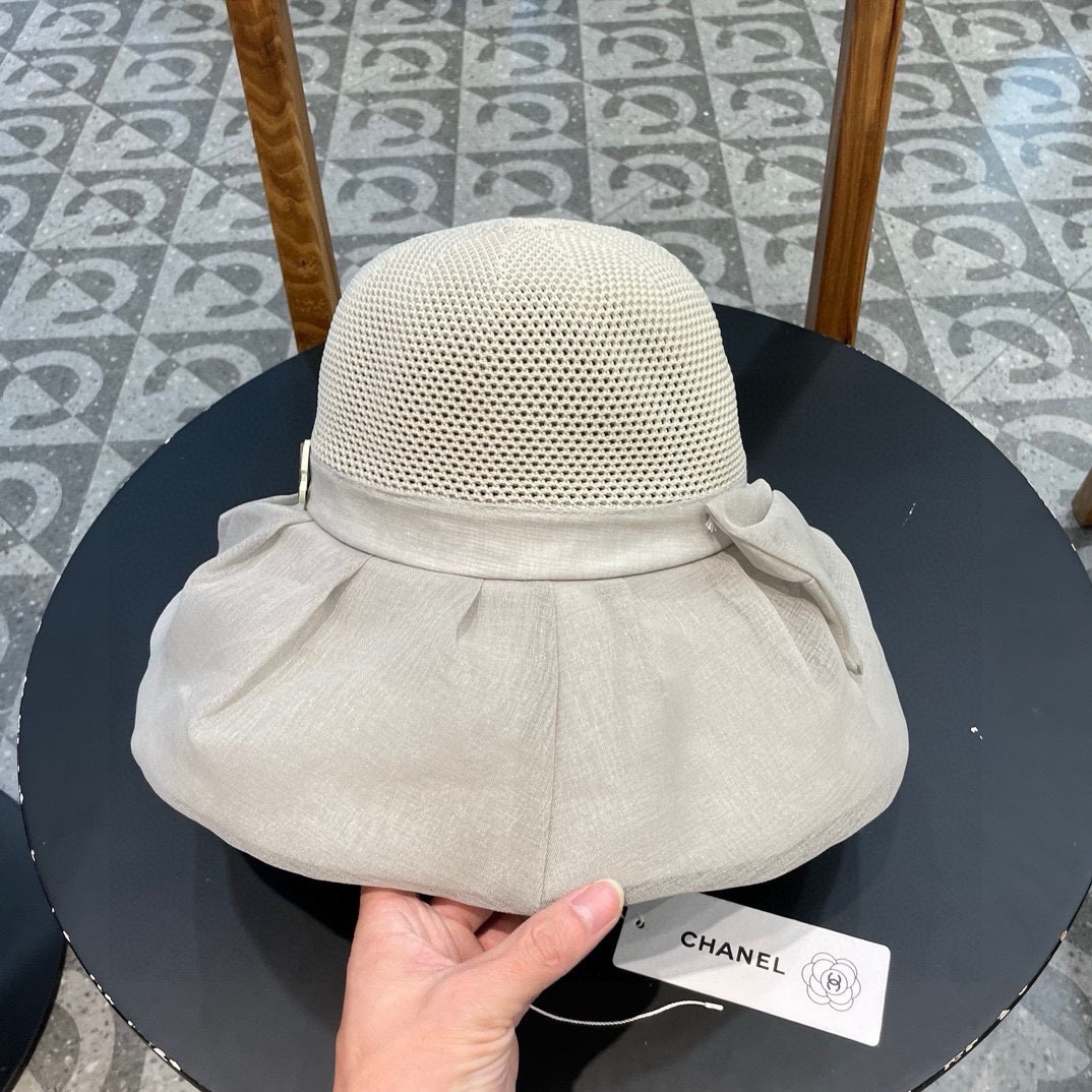 香奈儿Chanel春夏欧根纱大蝴蝶结草帽遮阳帽女可折叠蝴蝶结优雅出游度假渔夫帽