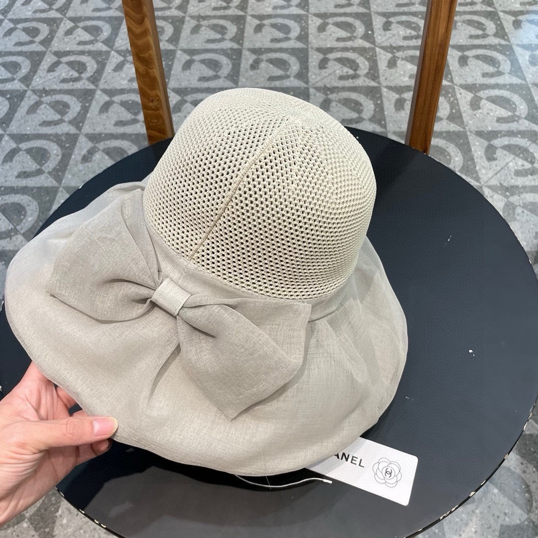 香奈儿Chanel春夏欧根纱大蝴蝶结草帽遮阳帽女可折叠蝴蝶结优雅出游度假渔夫帽