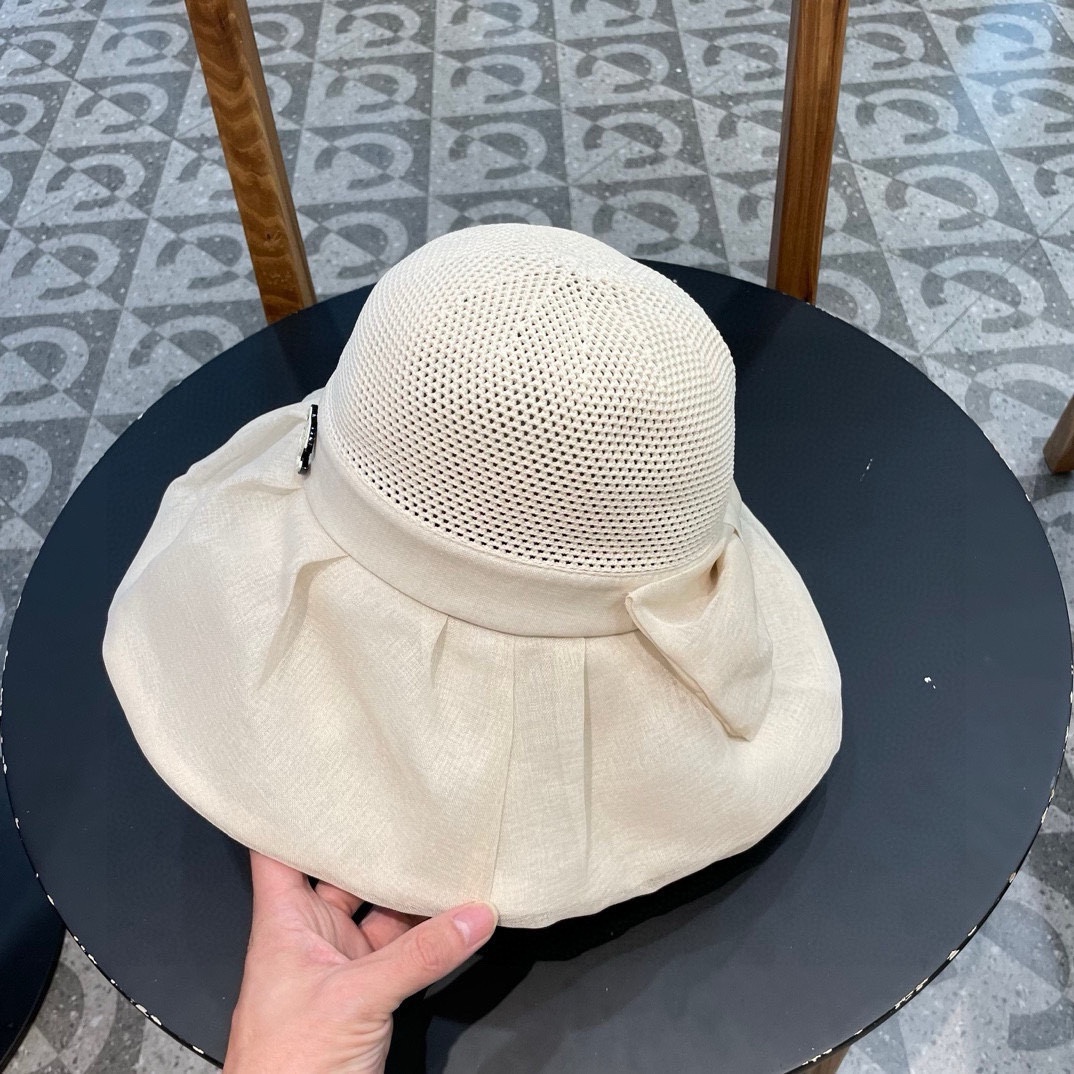 香奈儿Chanel春夏欧根纱大蝴蝶结草帽遮阳帽女可折叠蝴蝶结优雅出游度假渔夫帽