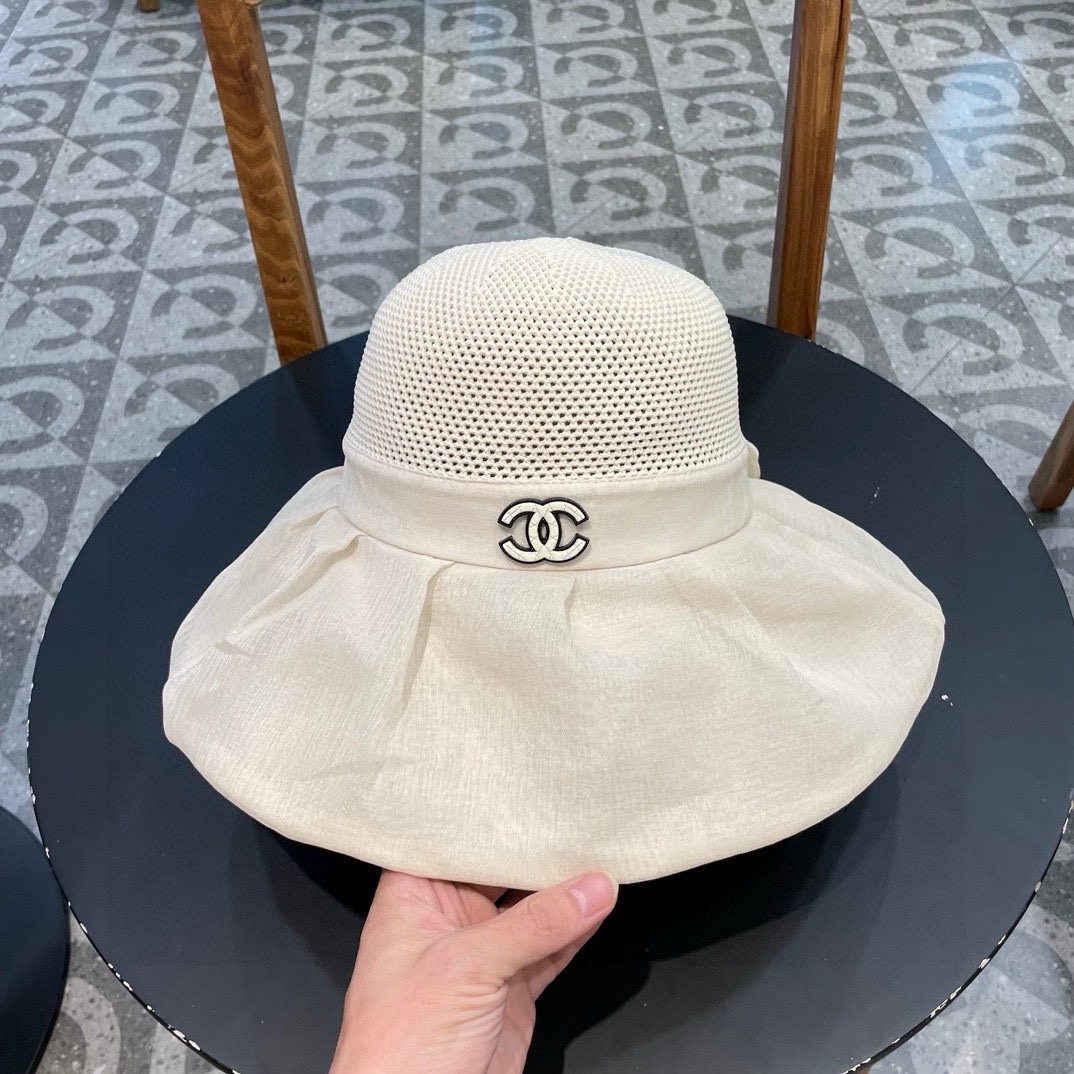香奈儿Chanel春夏欧根纱大蝴蝶结草帽遮阳帽女可折叠蝴蝶结优雅出游度假渔夫帽