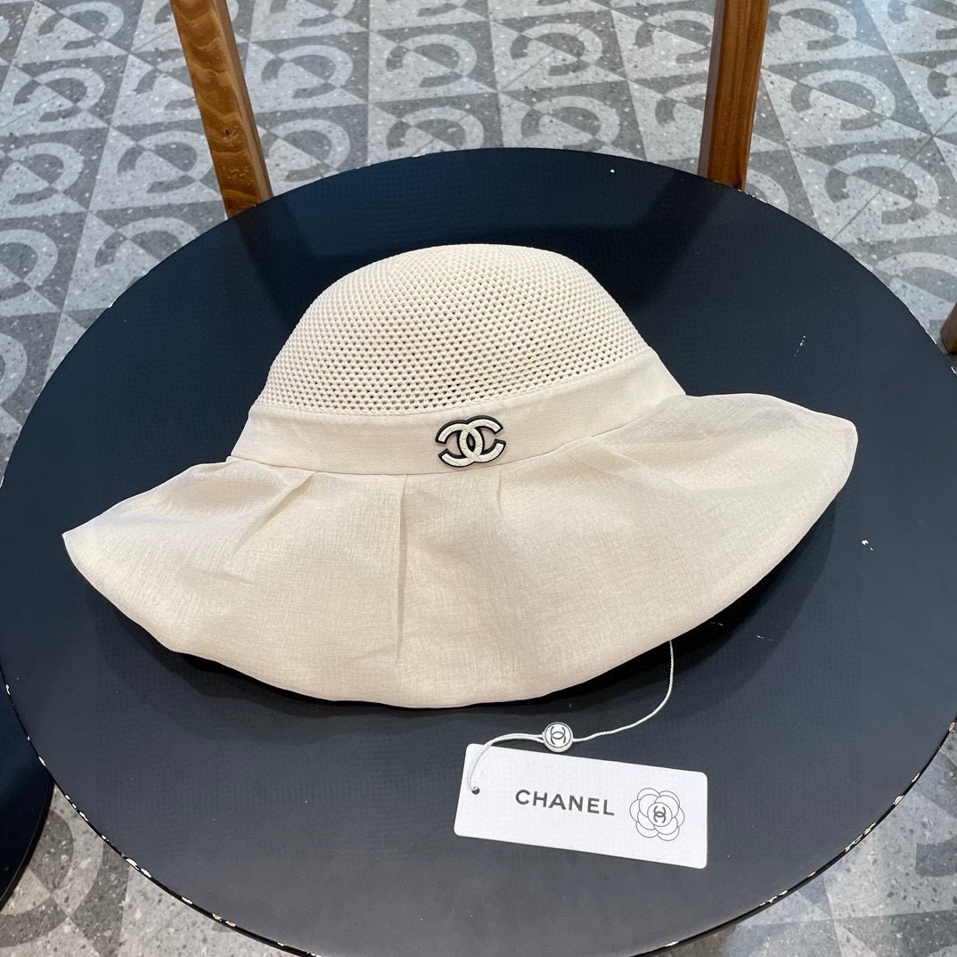 香奈儿Chanel春夏欧根纱大蝴蝶结草帽遮阳帽女可折叠蝴蝶结优雅出游度假渔夫帽