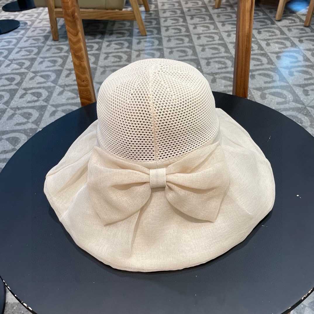 香奈儿Chanel春夏欧根纱大蝴蝶结草帽遮阳帽女可折叠蝴蝶结优雅出游度假渔夫帽