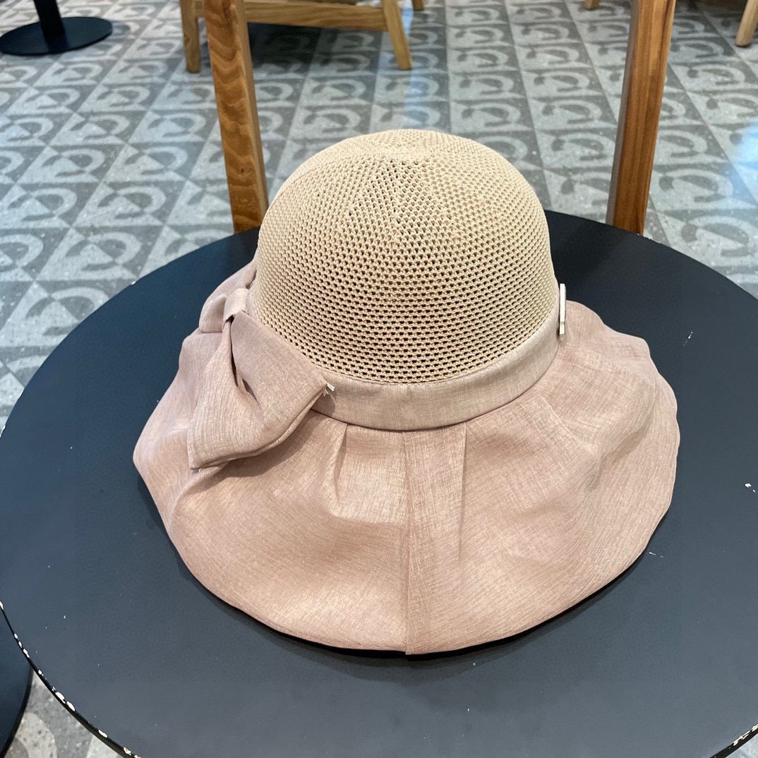 香奈儿Chanel春夏欧根纱大蝴蝶结草帽遮阳帽女可折叠蝴蝶结优雅出游度假渔夫帽