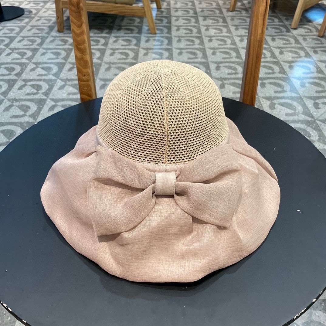 香奈儿Chanel春夏欧根纱大蝴蝶结草帽遮阳帽女可折叠蝴蝶结优雅出游度假渔夫帽