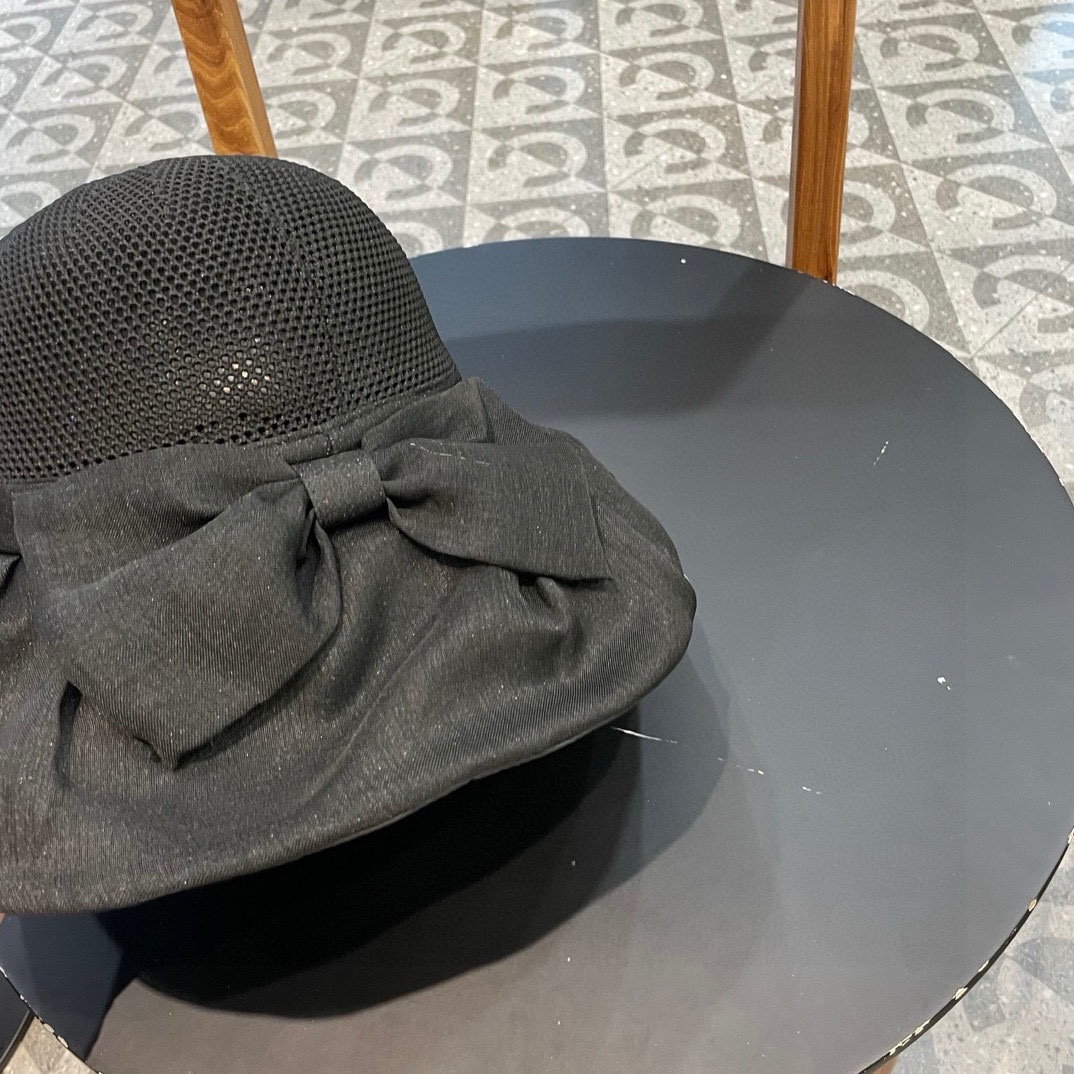 香奈儿Chanel春夏欧根纱大蝴蝶结草帽遮阳帽女可折叠蝴蝶结优雅出游度假渔夫帽