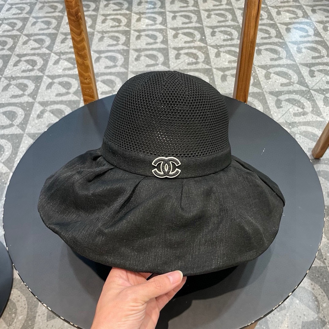 香奈儿Chanel春夏欧根纱大蝴蝶结草帽遮阳帽女可折叠蝴蝶结优雅出游度假渔夫帽