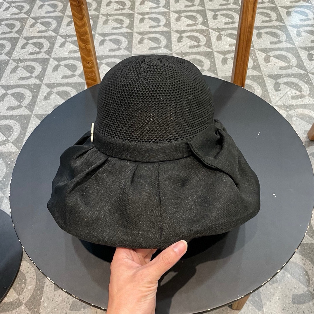 香奈儿Chanel春夏欧根纱大蝴蝶结草帽遮阳帽女可折叠蝴蝶结优雅出游度假渔夫帽