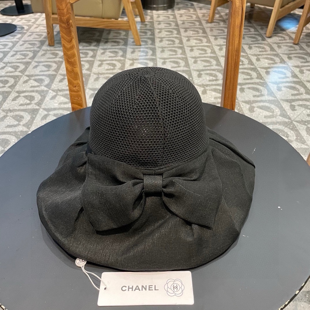 香奈儿Chanel春夏欧根纱大蝴蝶结草帽遮阳帽女可折叠蝴蝶结优雅出游度假渔夫帽