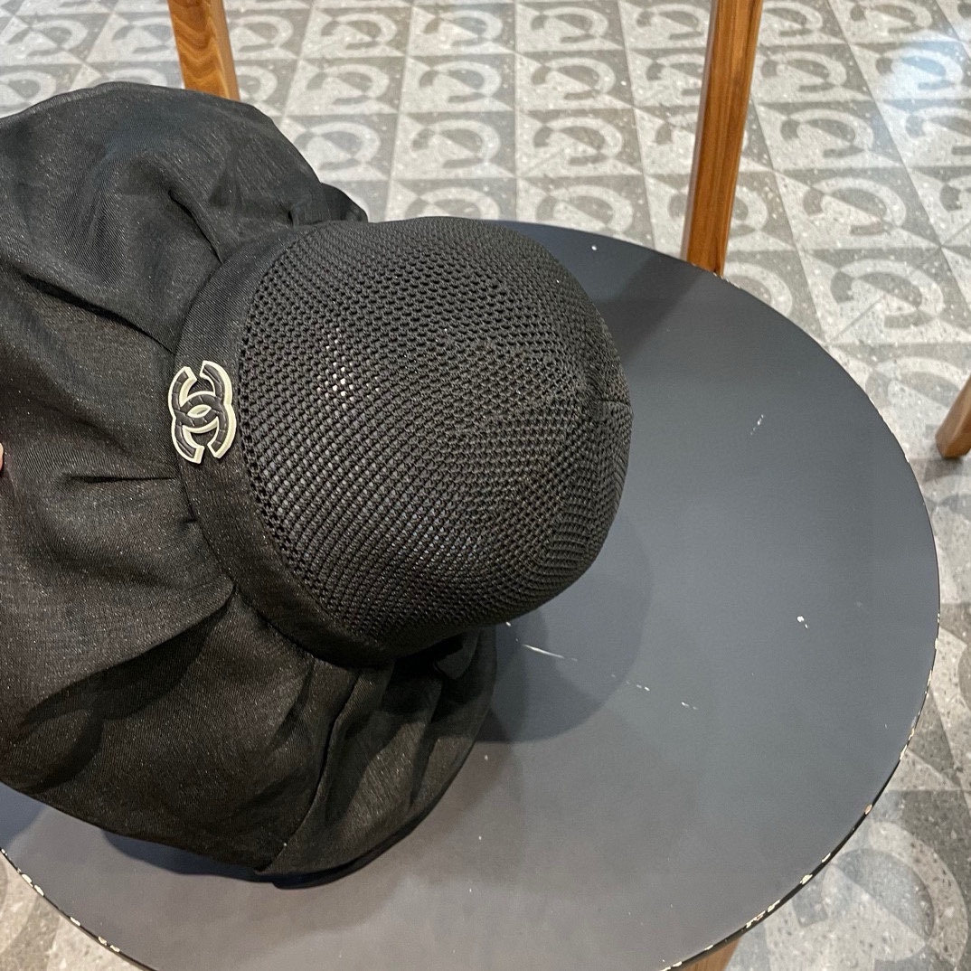 香奈儿Chanel春夏欧根纱大蝴蝶结草帽遮阳帽女可折叠蝴蝶结优雅出游度假渔夫帽