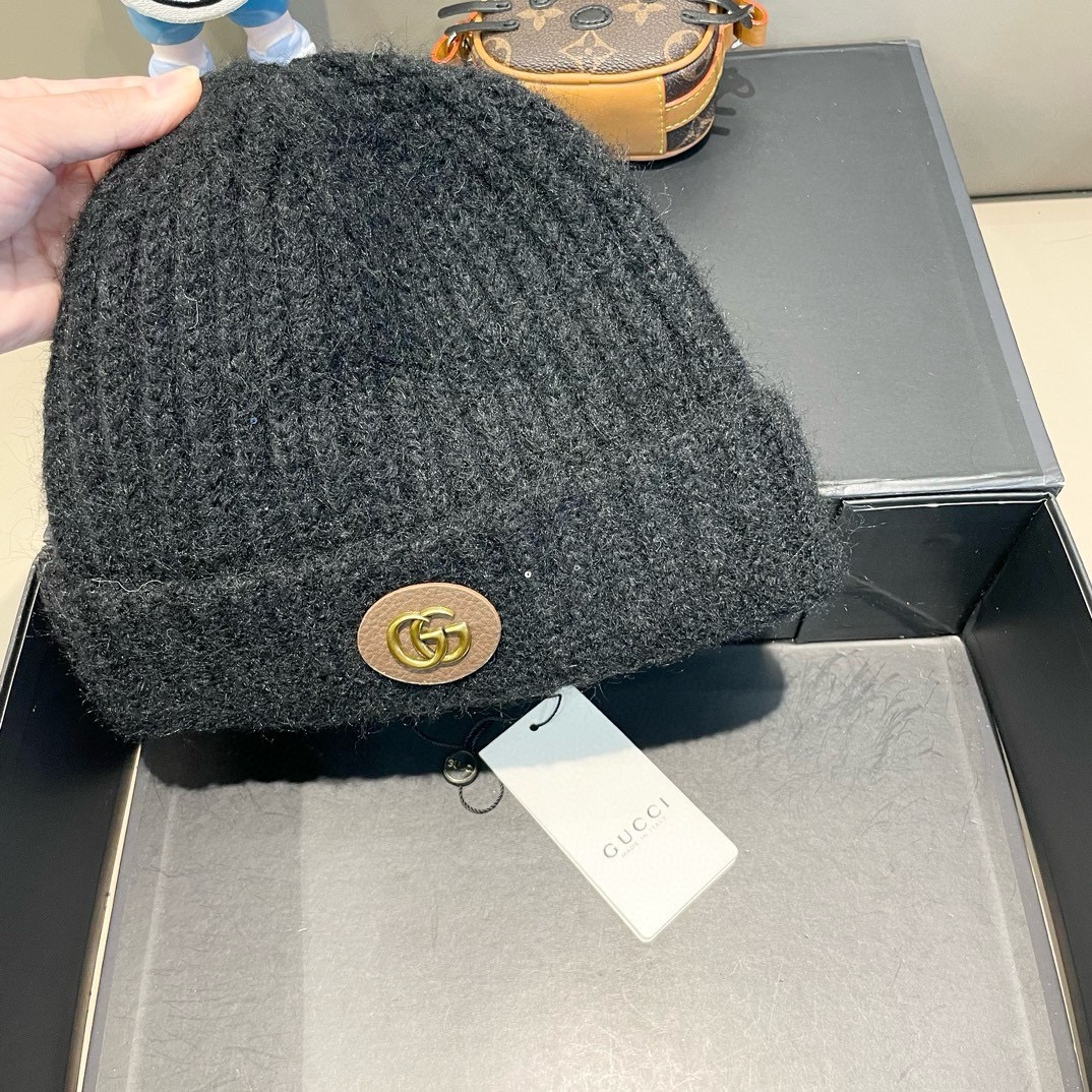  Gucci古奇秋冬新款针织毛线帽，加厚内里，秋冬冷帽，跑量4色