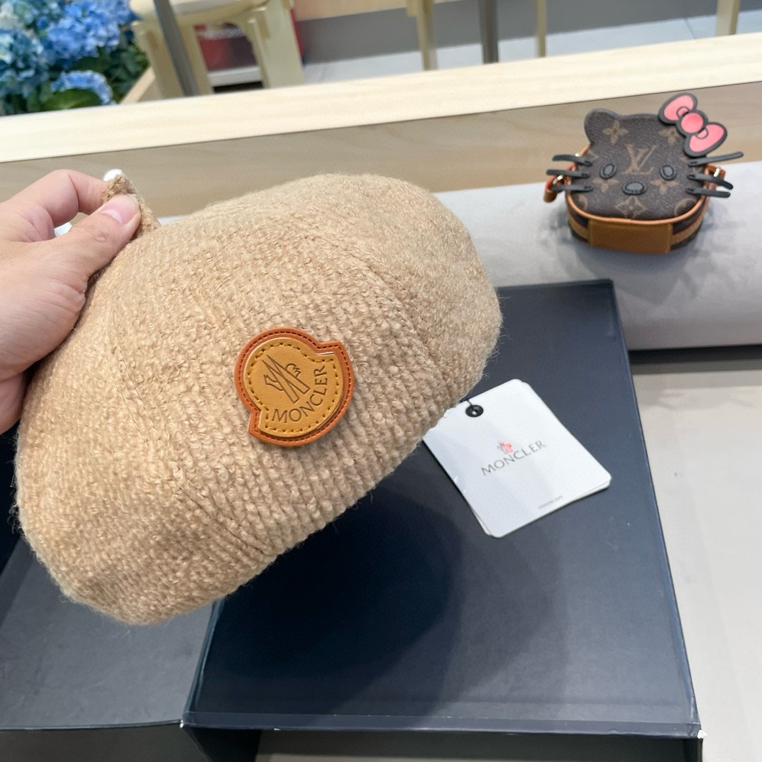   moncler 贝雷帽升级版秋冬纯色文艺复古画家帽子针织蓓蕾帽女生
