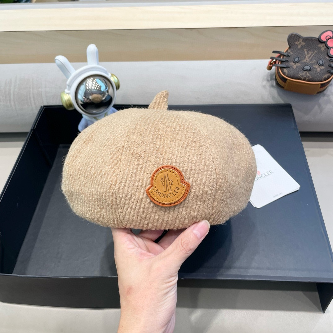   moncler 贝雷帽升级版秋冬纯色文艺复古画家帽子针织蓓蕾帽女生