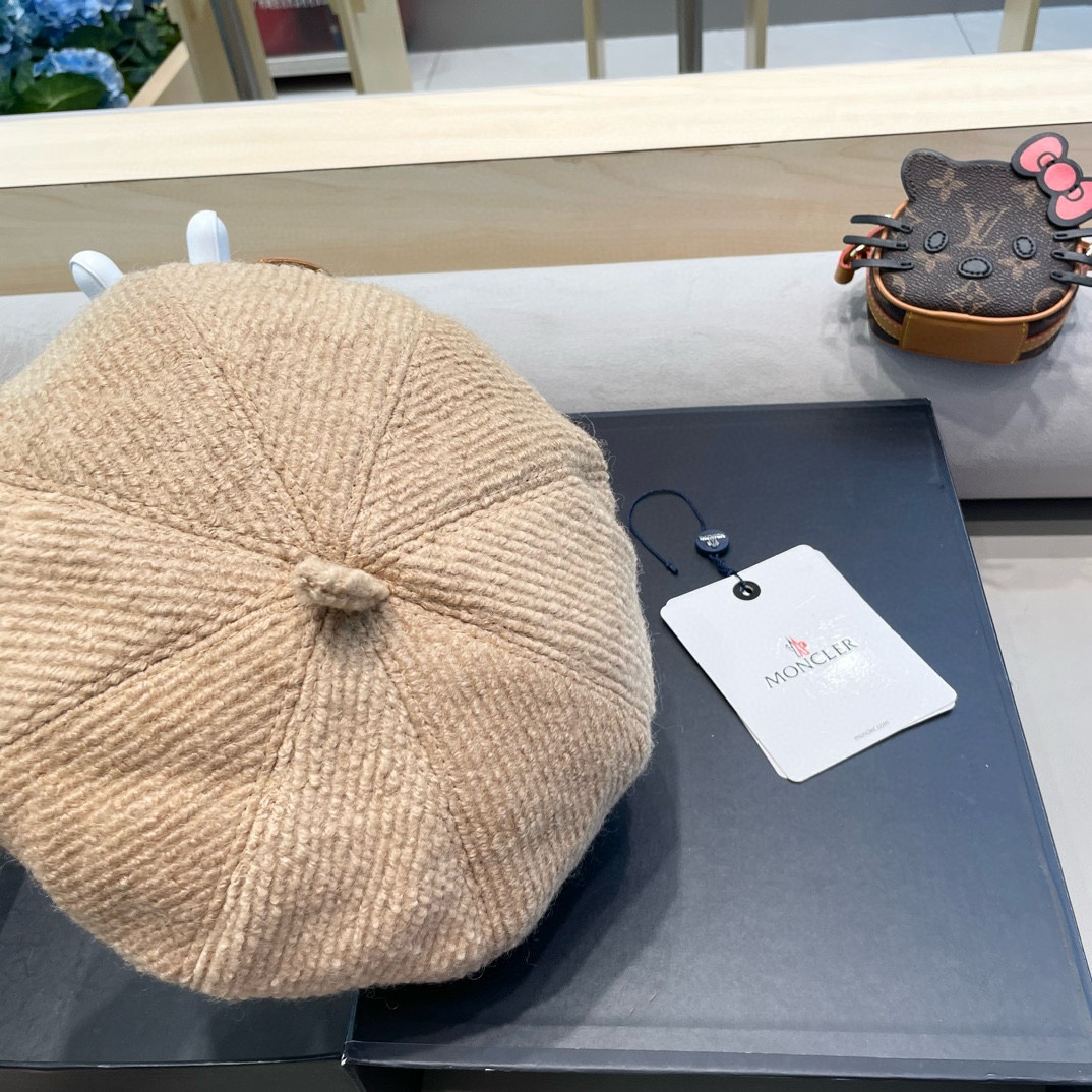  moncler 贝雷帽升级版秋冬纯色文艺复古画家帽子针织蓓蕾帽女生