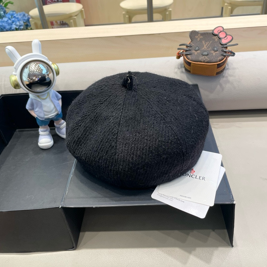   moncler 贝雷帽升级版秋冬纯色文艺复古画家帽子针织蓓蕾帽女生