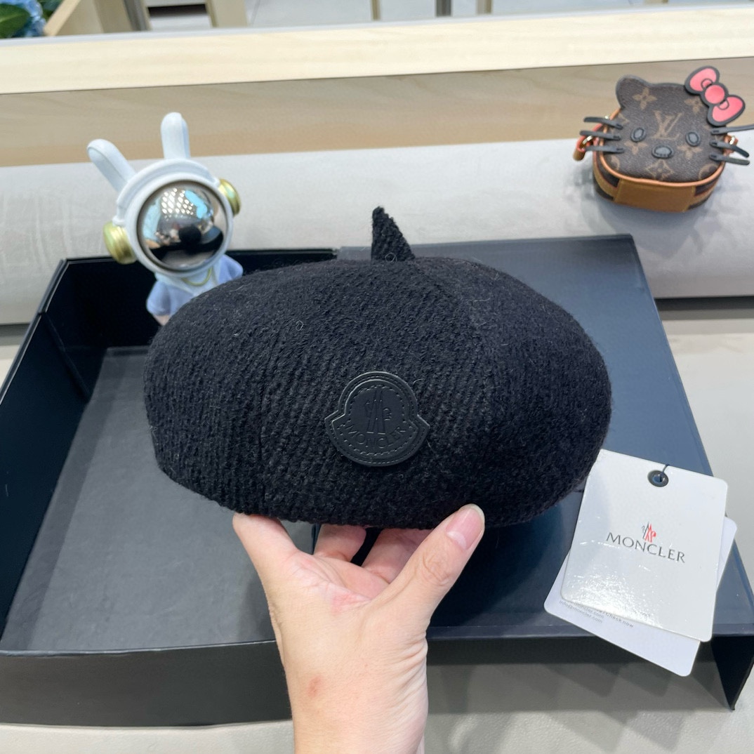   moncler 贝雷帽升级版秋冬纯色文艺复古画家帽子针织蓓蕾帽女生