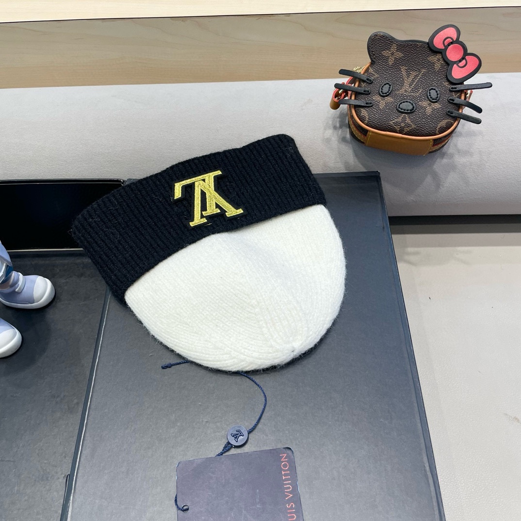  路易威登lv双拼色双层加厚保暖毛线帽子女冬韩版潮ins减龄显脸小情侣针织帽