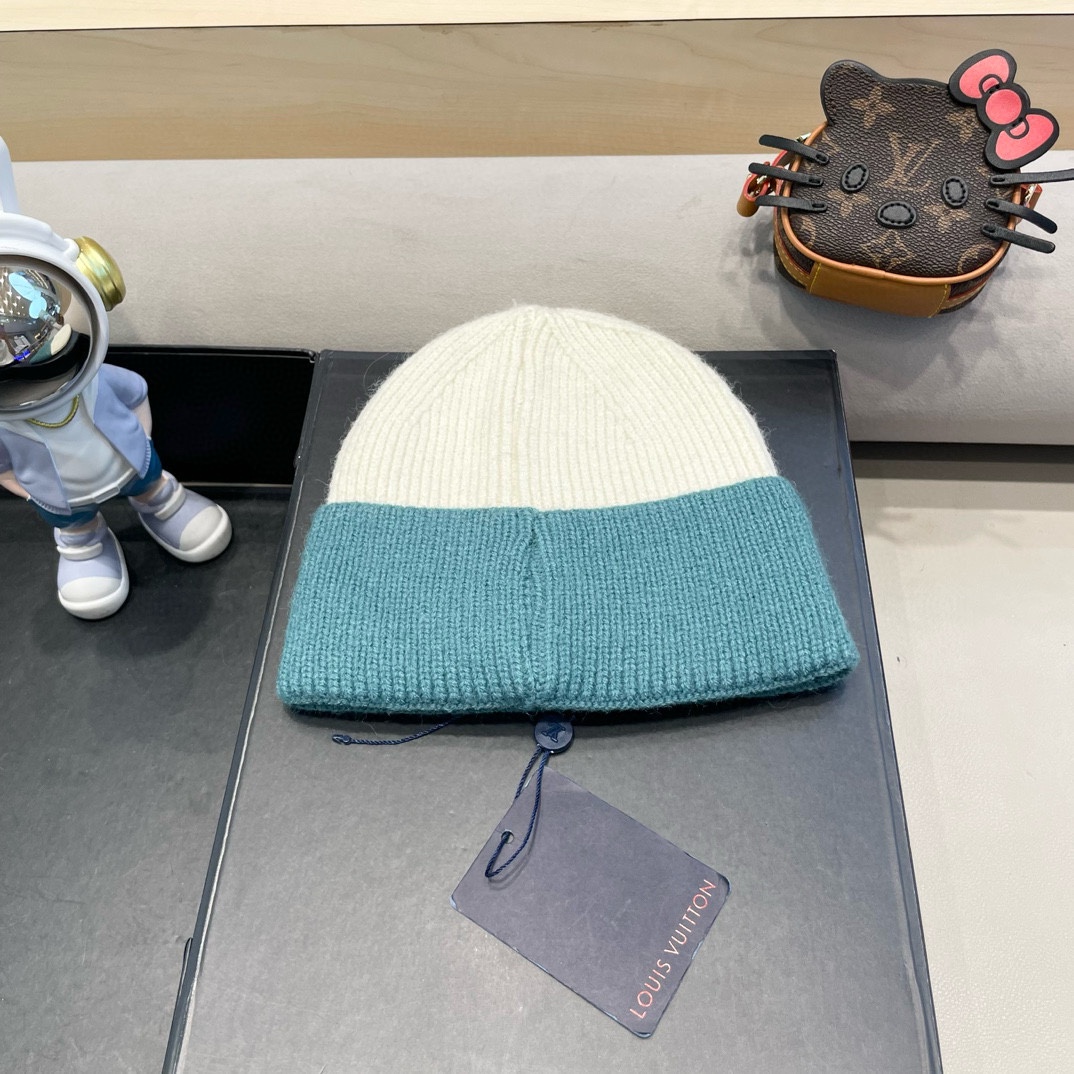  路易威登lv双拼色双层加厚保暖毛线帽子女冬韩版潮ins减龄显脸小情侣针织帽
