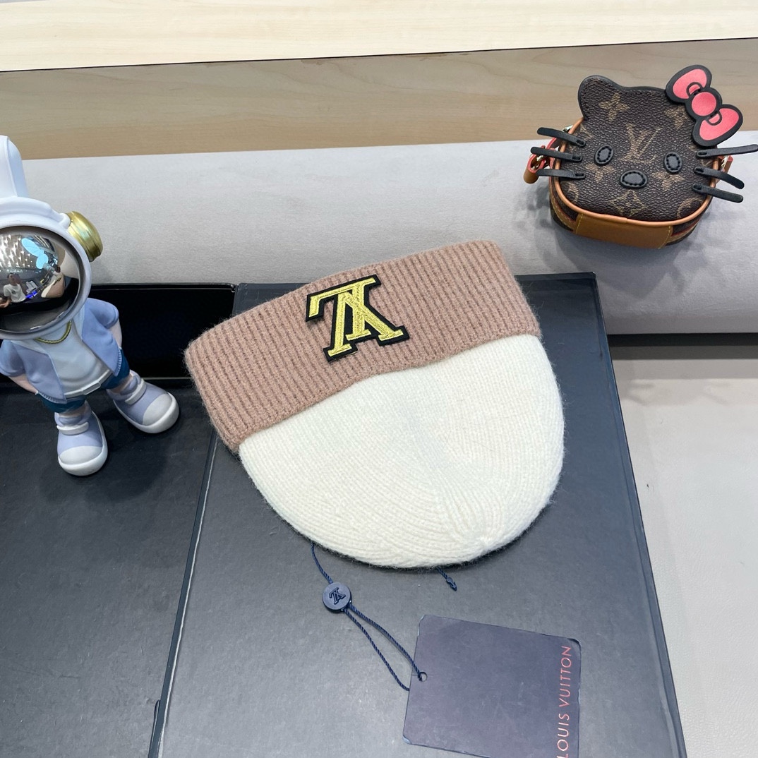  路易威登lv双拼色双层加厚保暖毛线帽子女冬韩版潮ins减龄显脸小情侣针织帽